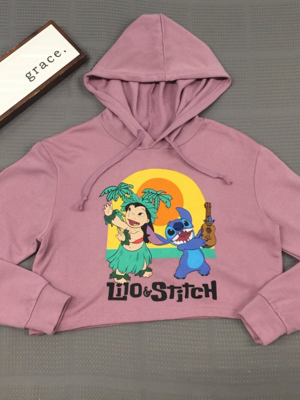 NWOT Disney Lilo & Stitch Heather Purple Crop Sweatshirt, Size Medium